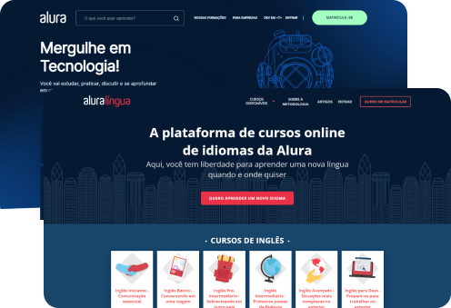 Tela do Alura+ e do Alura Lingua